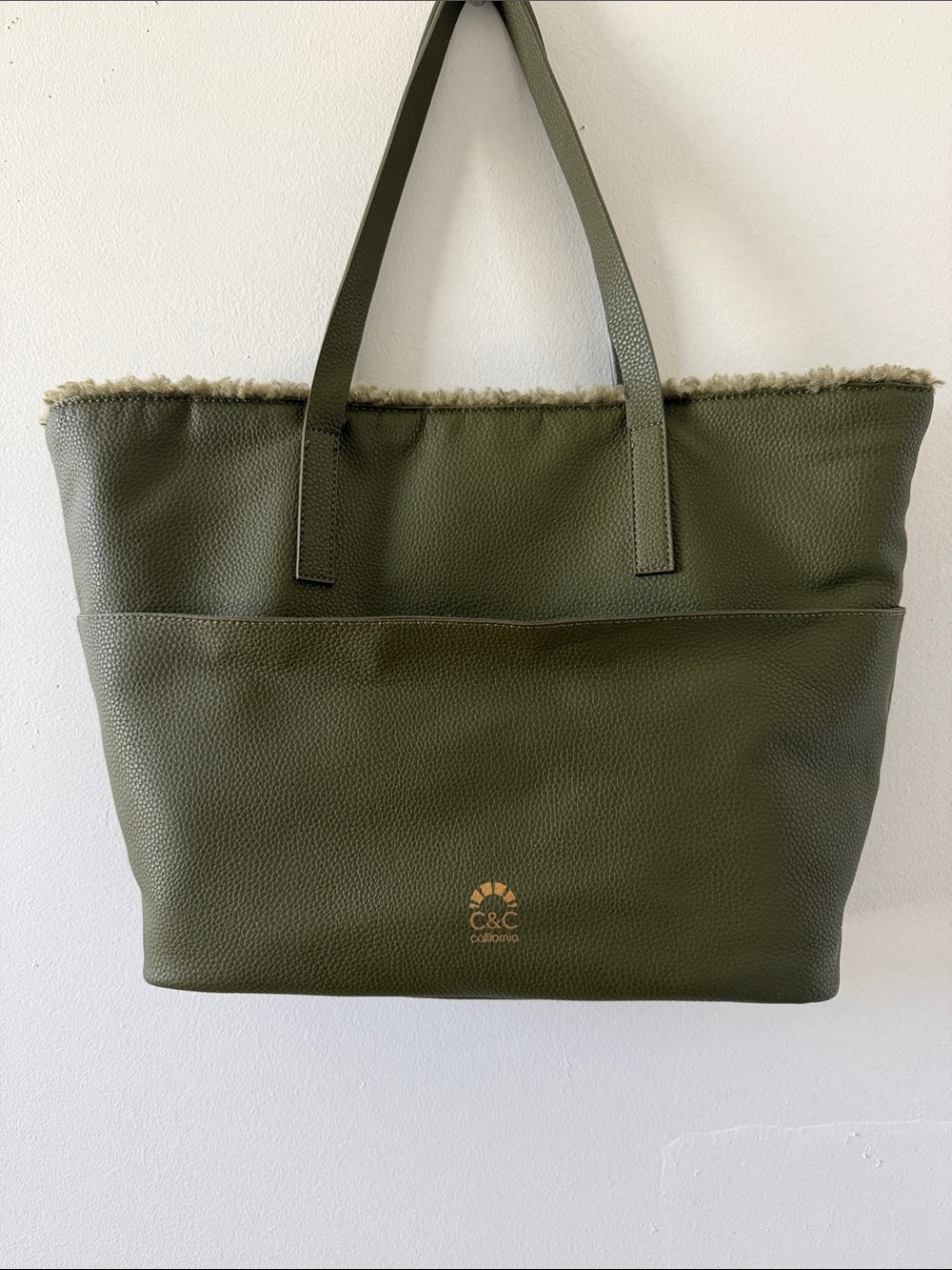 C&C California Olive Tote with Shearling Trim